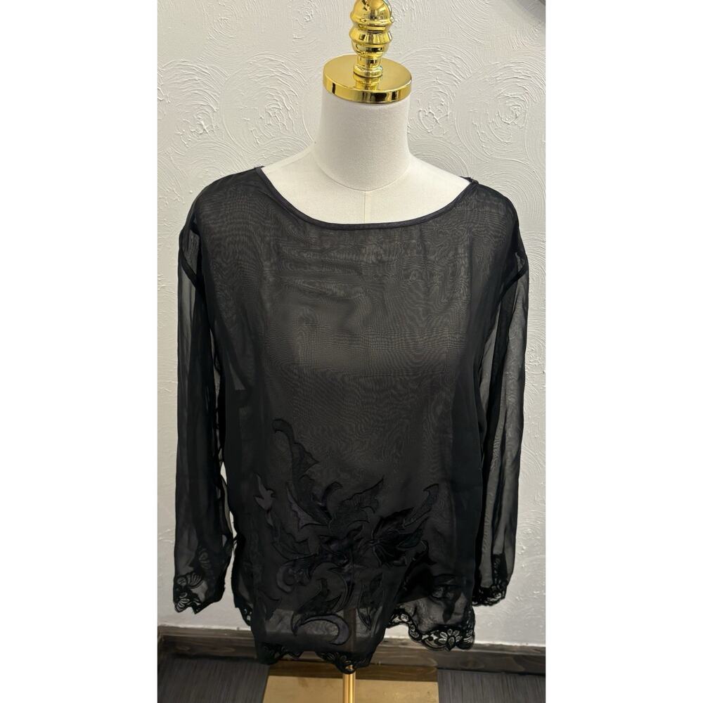 Vintage Victoria's Secret Gold Label Sheer Black Blouse Medium Lace Embroidered